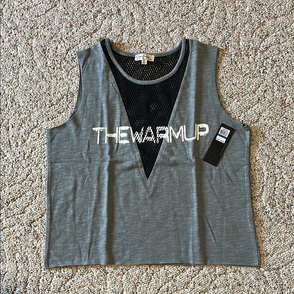 Gray Sleeveless Top with Mesh Detail